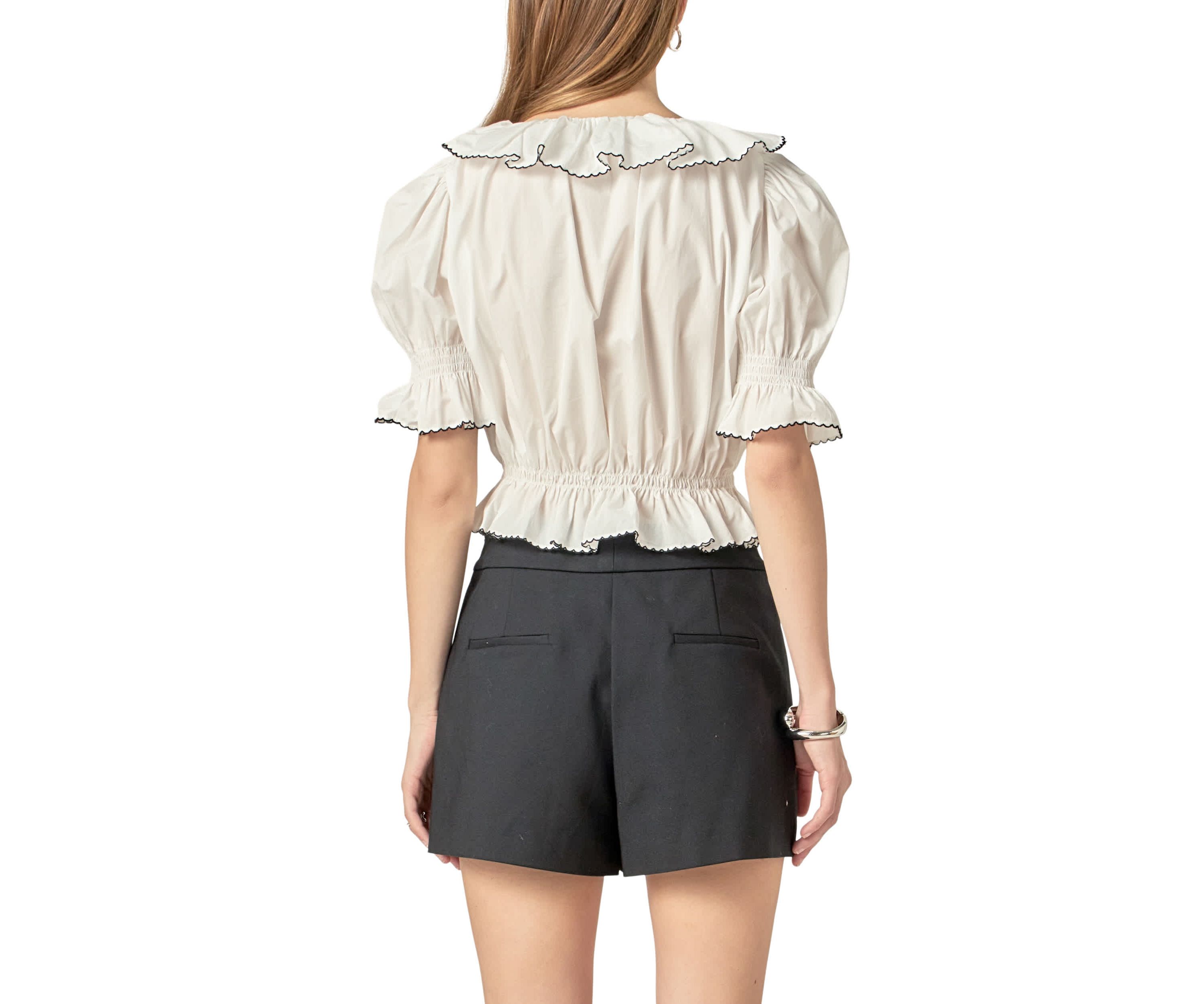 Picot Stitched Poplin Top