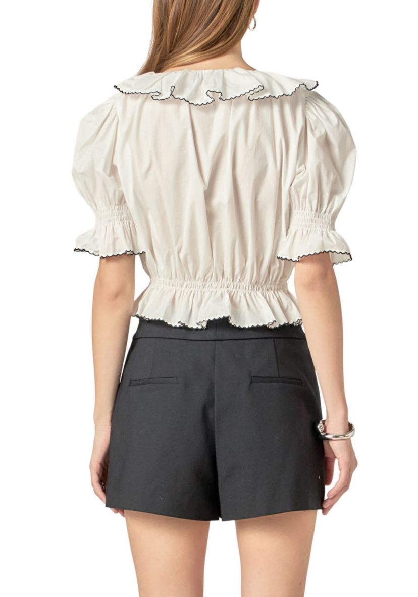 Picot Stitched Poplin Top