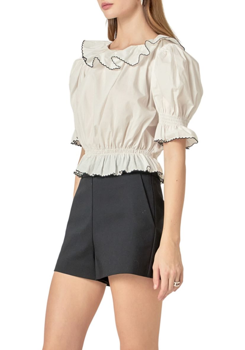 Picot Stitched Poplin Top