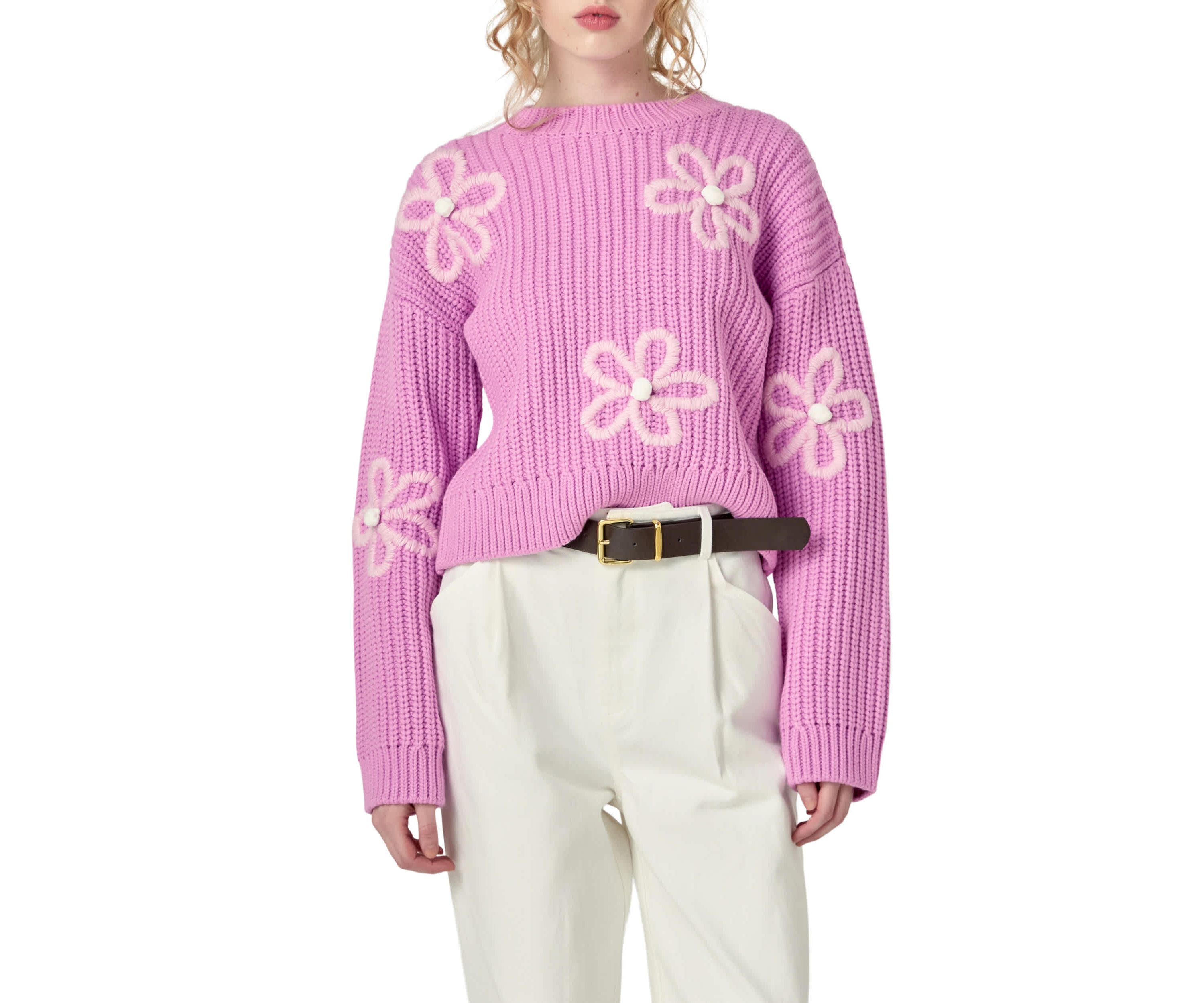 FLOWER EMBROIDERY KNIT TOP