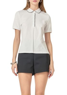 ENGLISH FACTORY Women's Sportwear Knit Polo Shirt, White, Medium