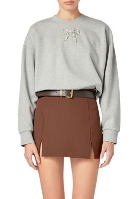 ENGLISH FACTORY Women's RHINESTONE BOW SWEATSHIRT, Grey, Small