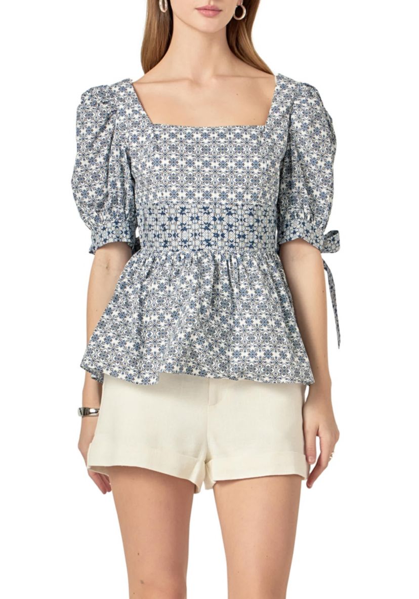 Print Block Smocked Top