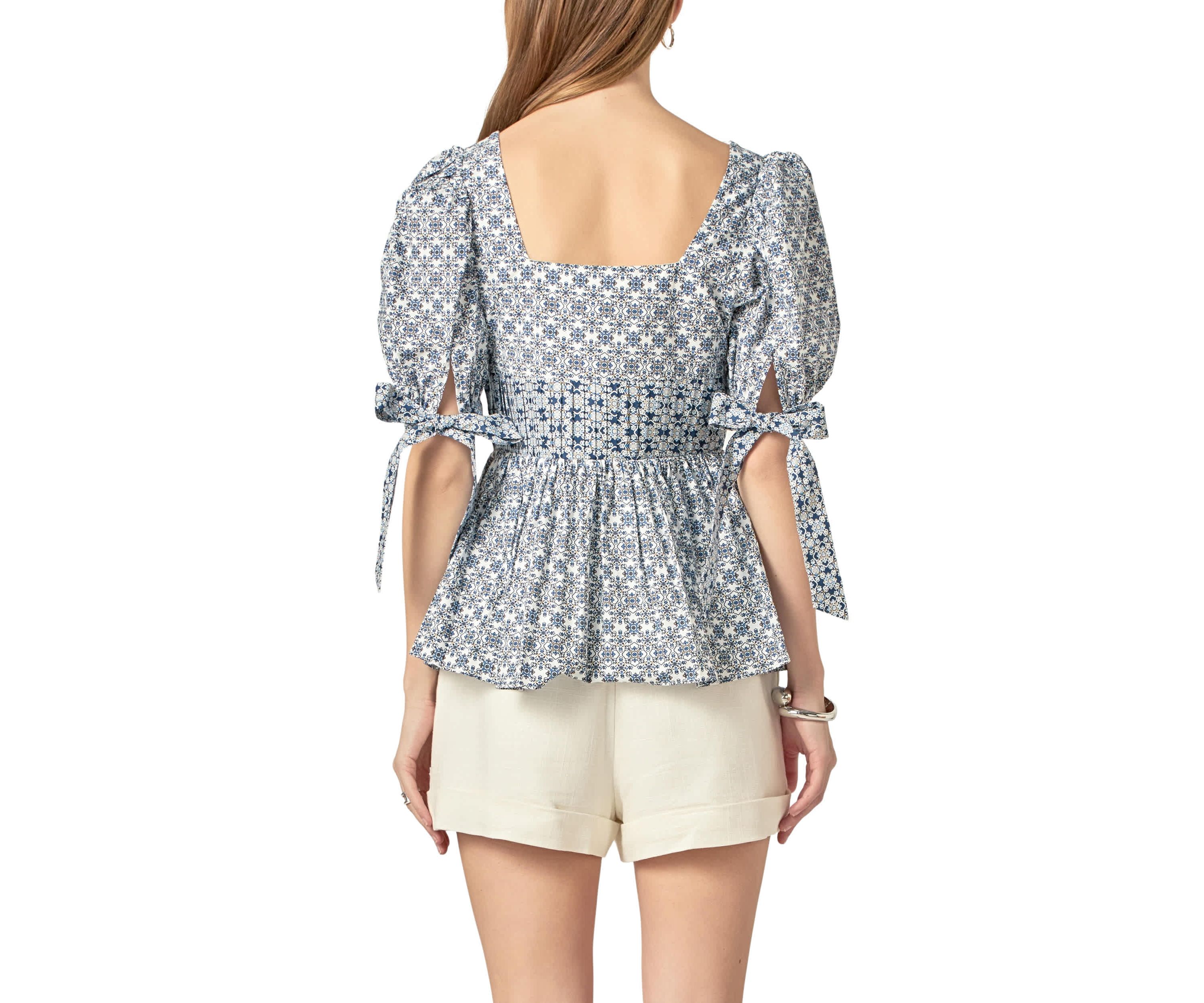 Print Block Smocked Top