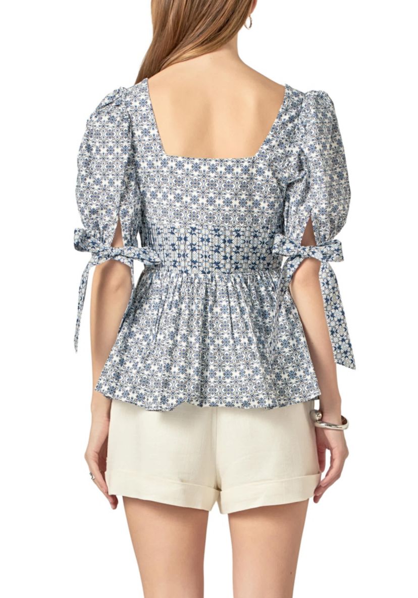 Print Block Smocked Top