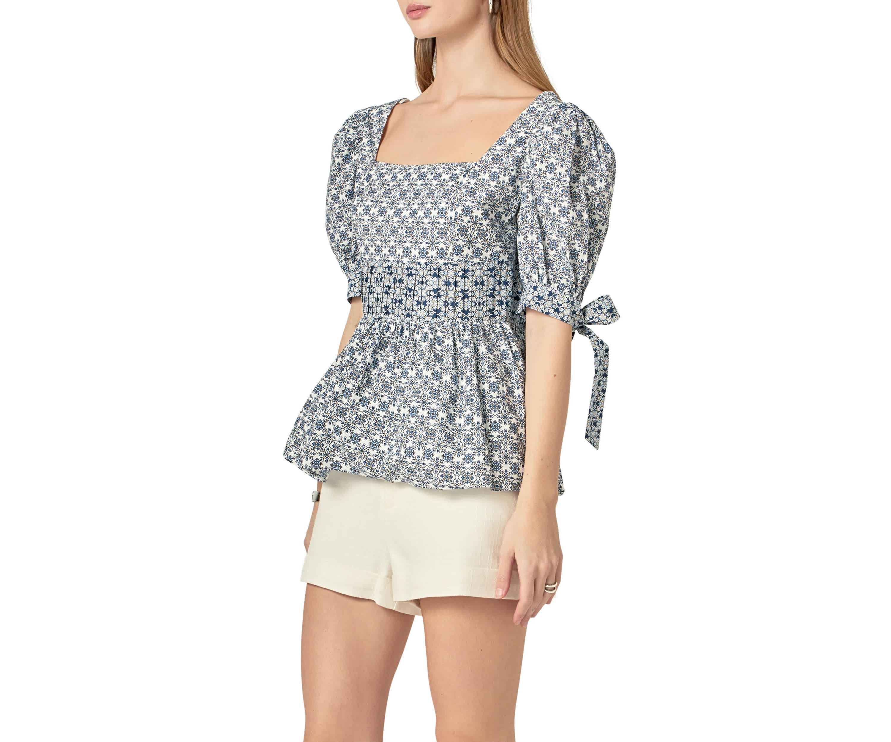 Print Block Smocked Top