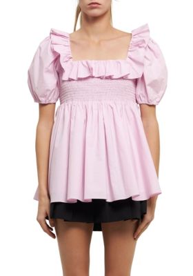 ENGLISH FACTORY Women's Smocked Puff Sleeve Top, Small