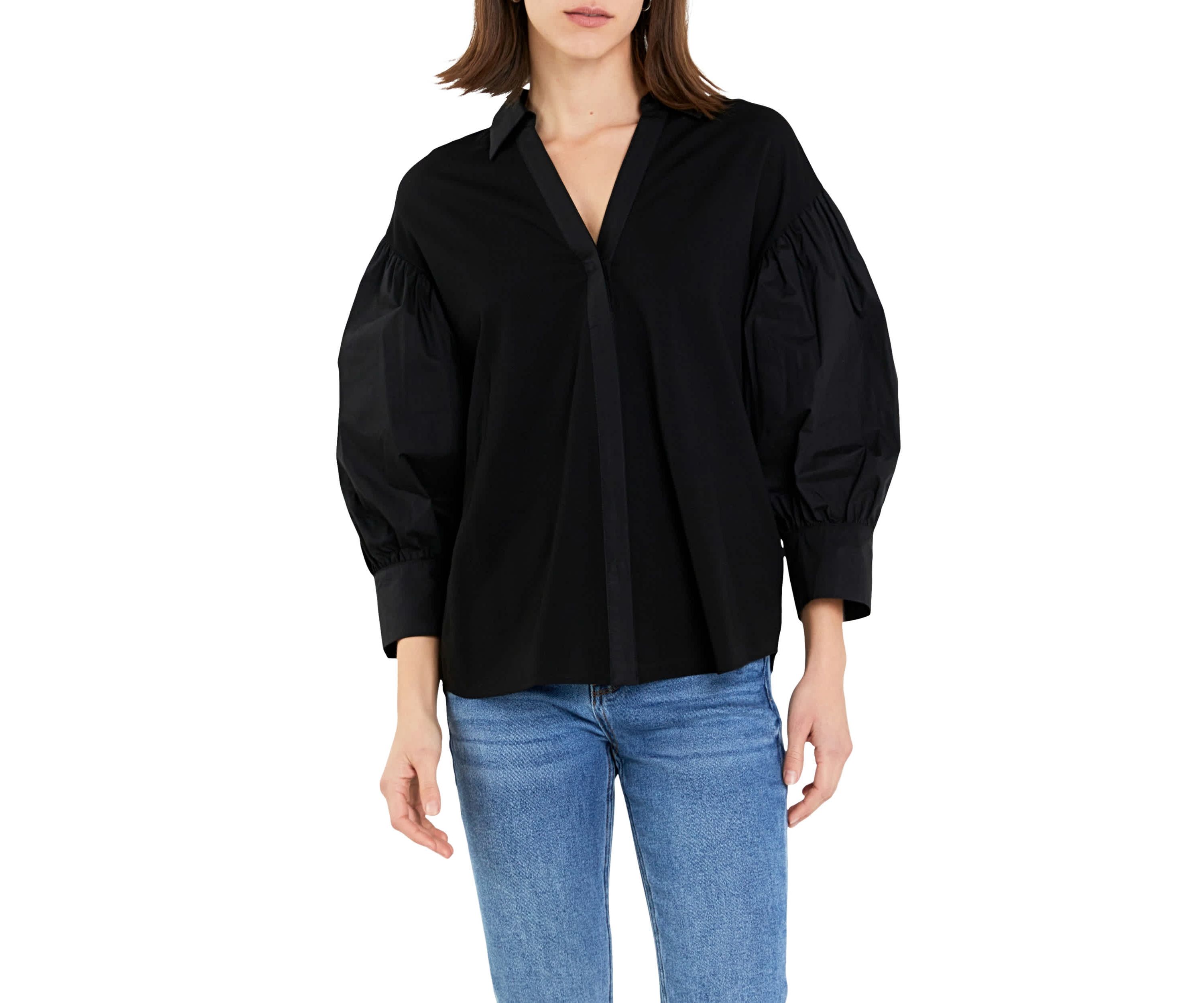 V-neckline Puff Sleeve Shirt