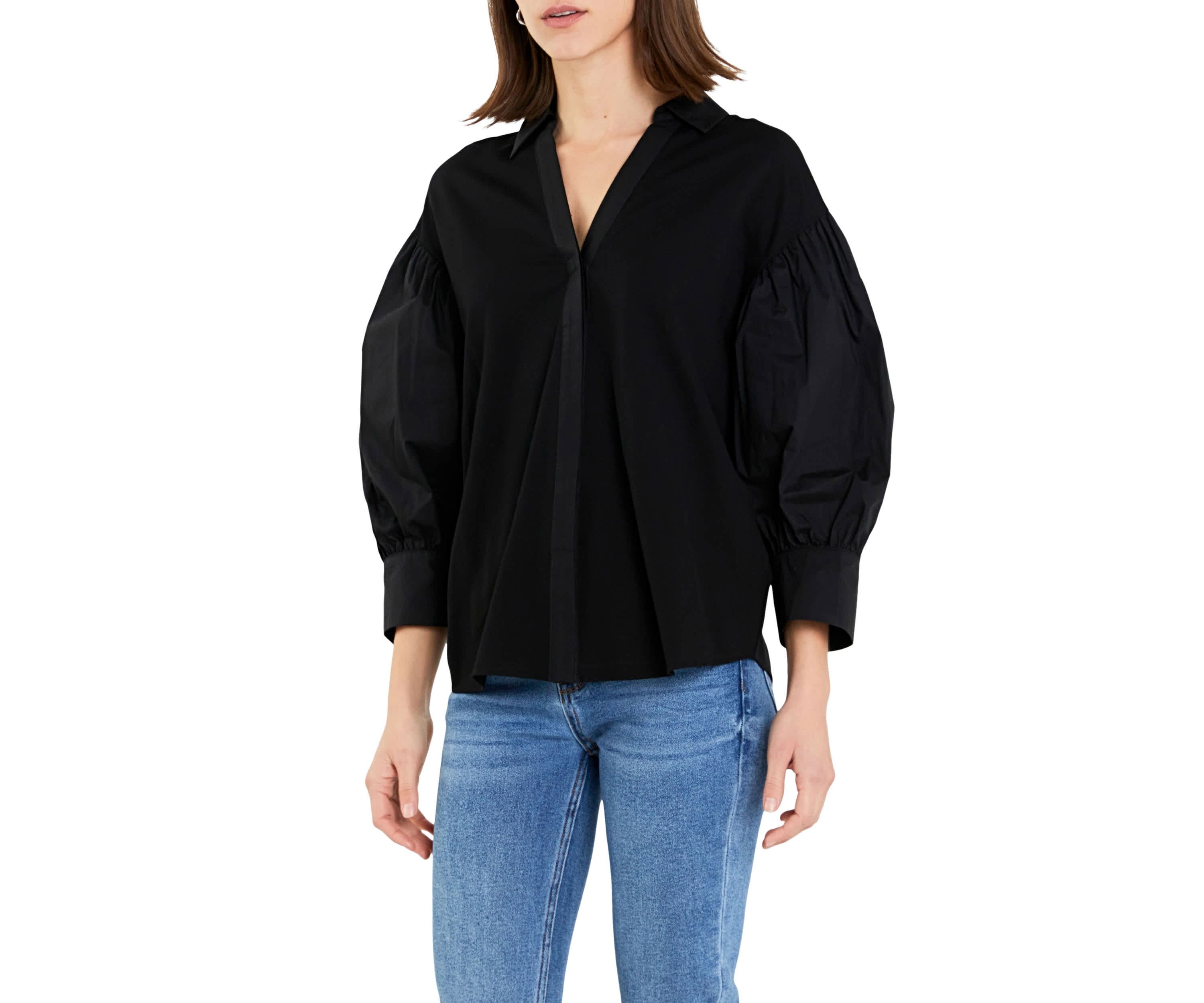V-neckline Puff Sleeve Shirt