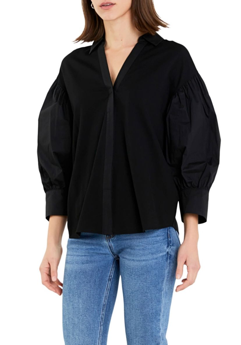 V-neckline Puff Sleeve Shirt