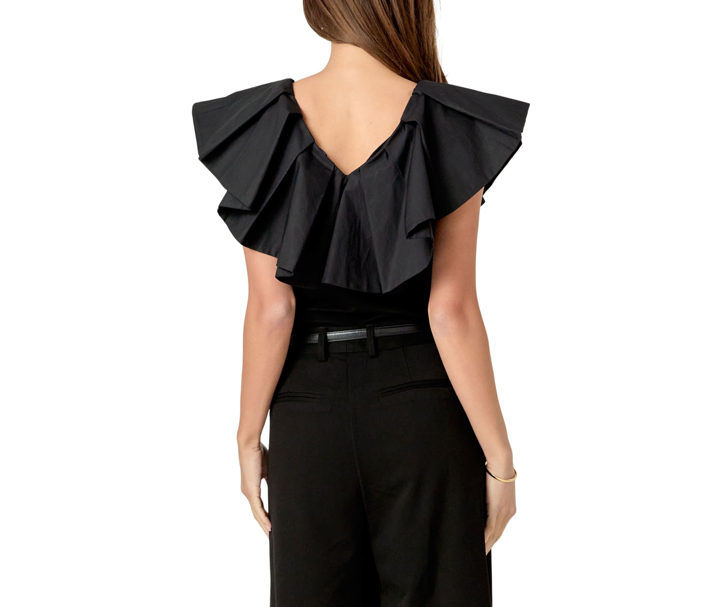 MIX MEDIA RUFFLED SLEEVELESS TOP