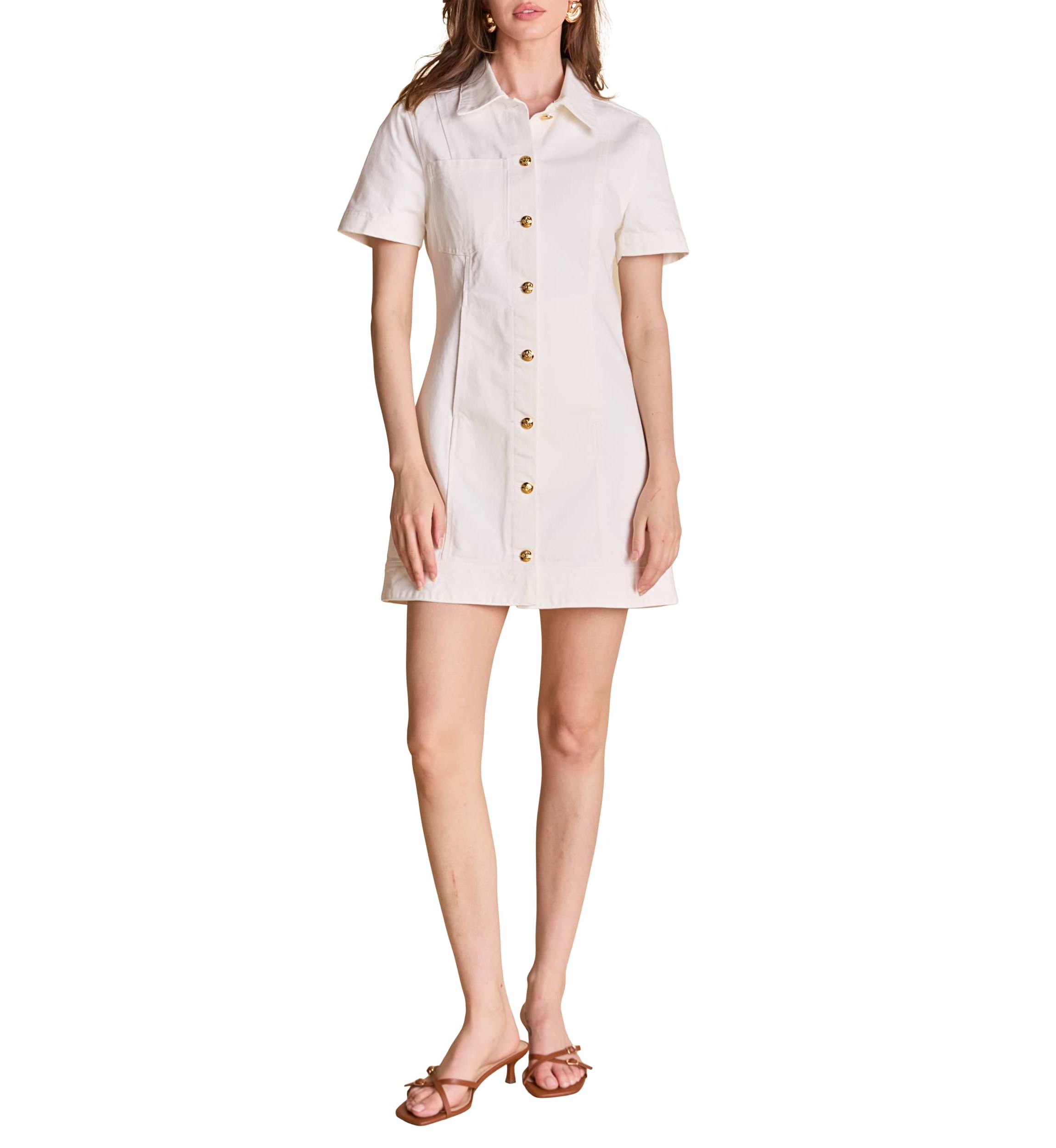 white christmas dresses Medium Denim Button Down Waist Tie Mini Dress main image 1
