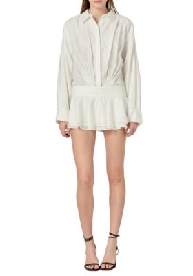 ENGLISH FACTORY Women's RUFFLED MICRO MINI ROMPER, White, Small