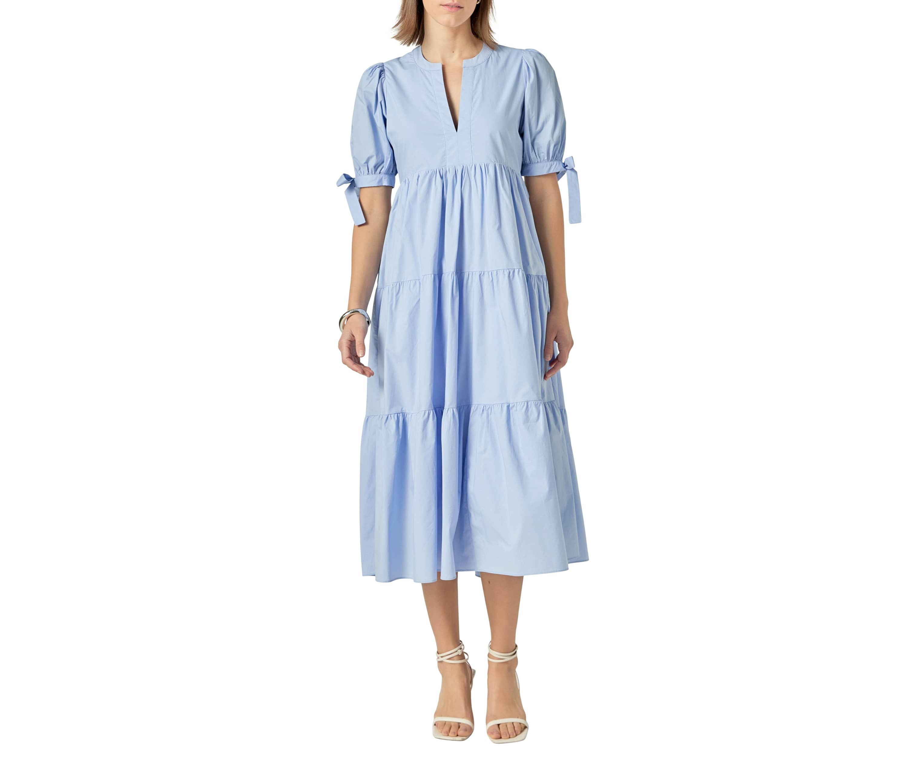 TIERED MIDI DRESS WITH BOW-TIE SLEEVES