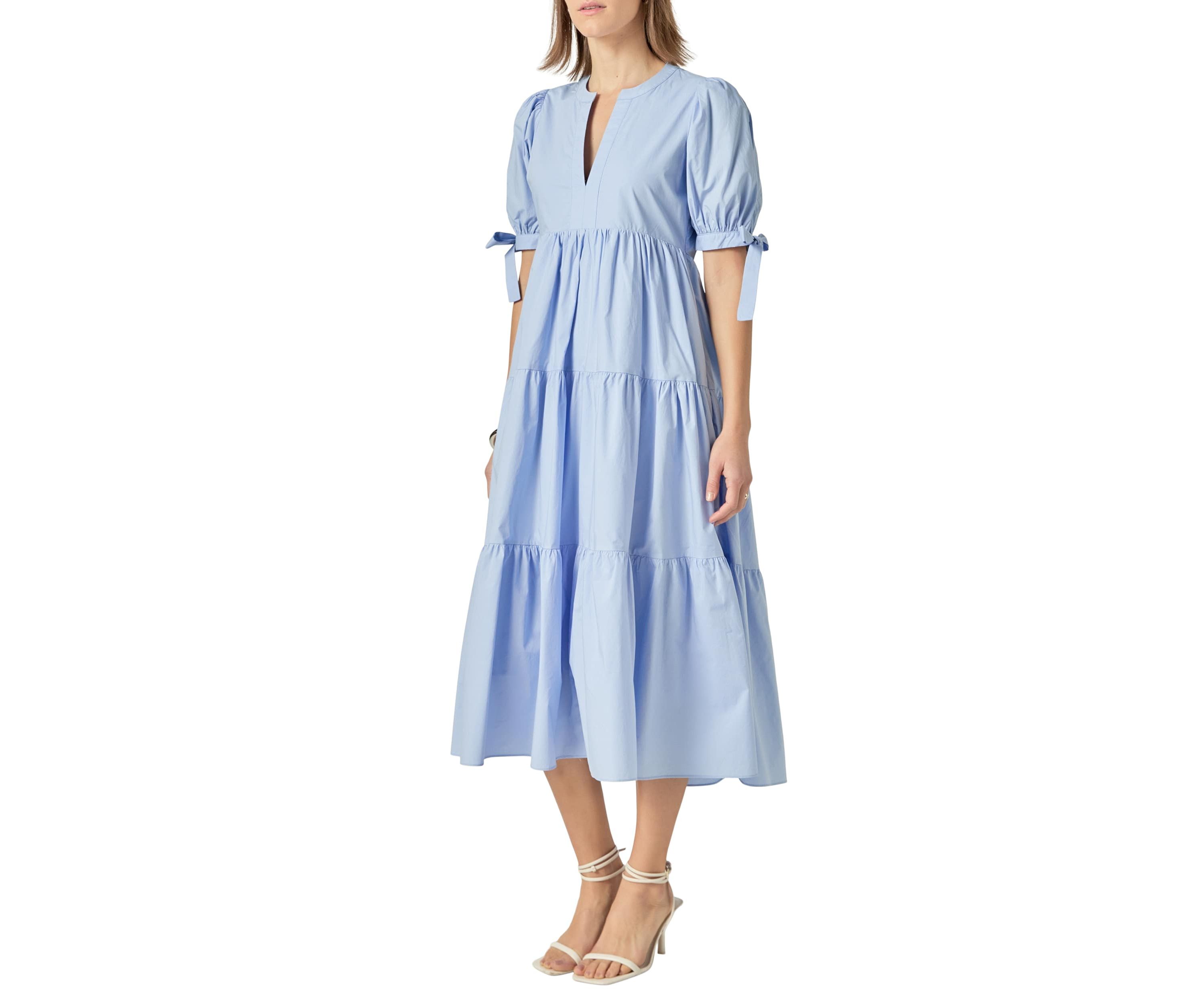 TIERED MIDI DRESS WITH BOW-TIE SLEEVES