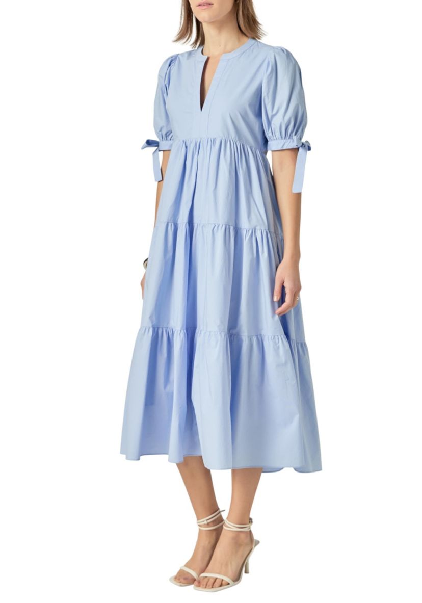 TIERED MIDI DRESS WITH BOW-TIE SLEEVES