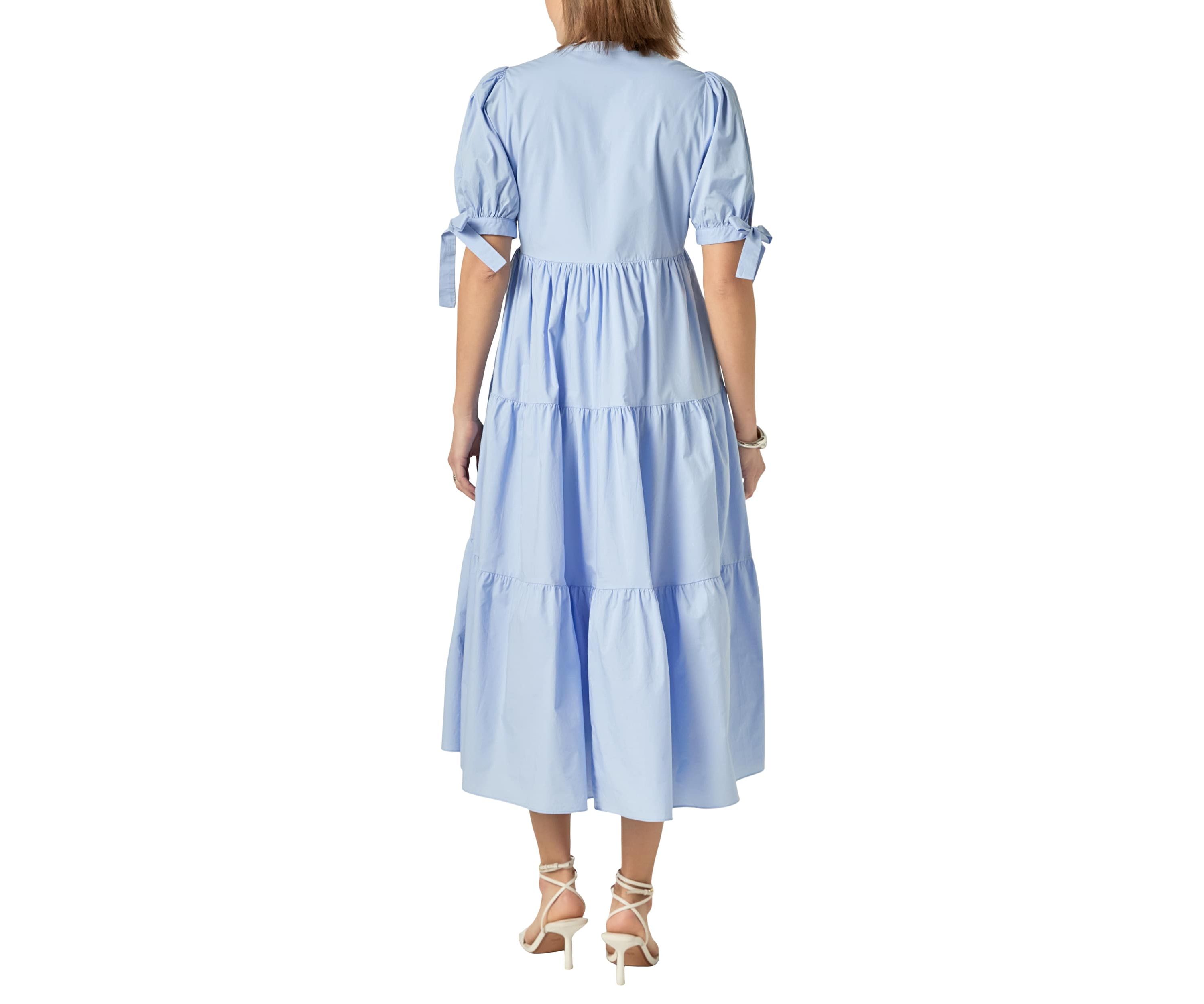 TIERED MIDI DRESS WITH BOW-TIE SLEEVES