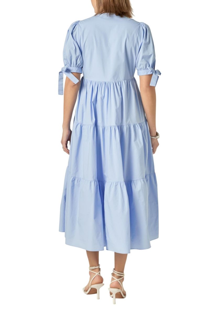 TIERED MIDI DRESS WITH BOW-TIE SLEEVES