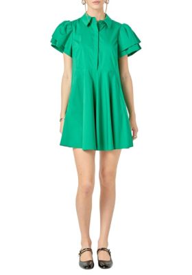 ENGLISH FACTORY Women's PEPLUM SHIRT MINI DRESS, Green, Medium
