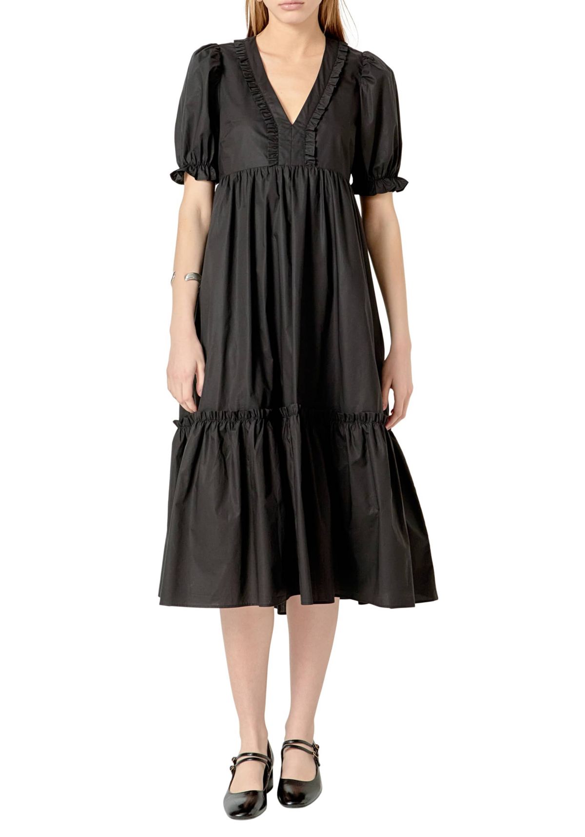 SOLID TIERED MIDI DRESS