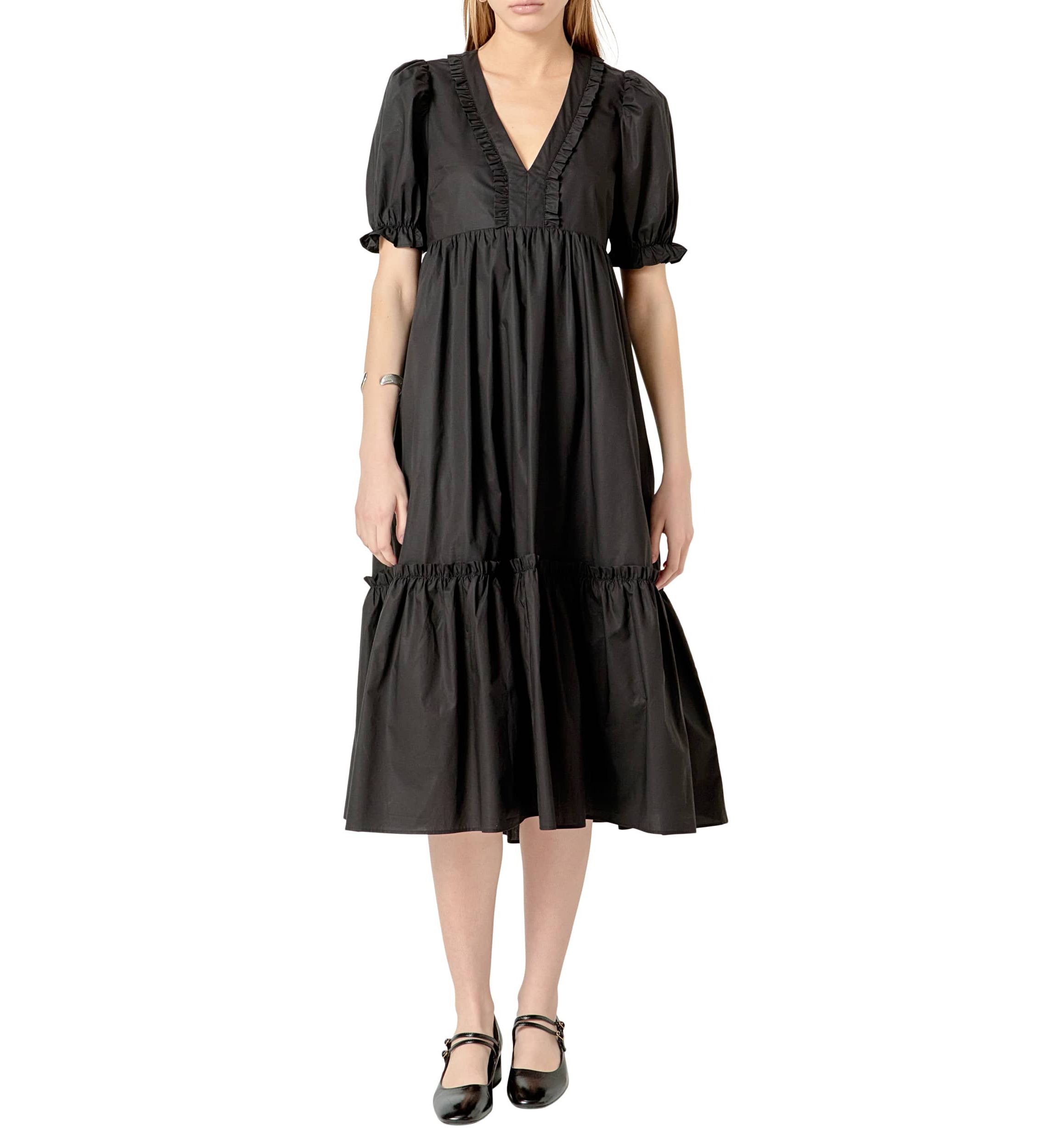 SOLID TIERED MIDI DRESS