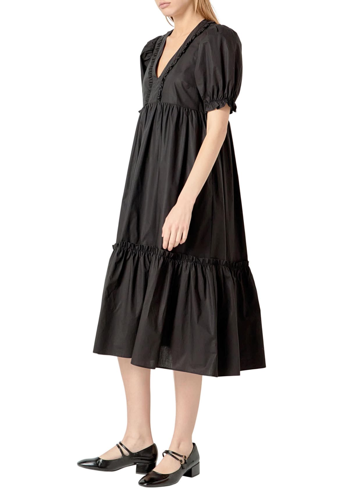 SOLID TIERED MIDI DRESS