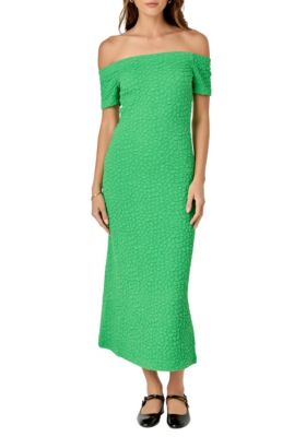 ENGLISH FACTORY Women's Textured Midi Dress, Green, Medium