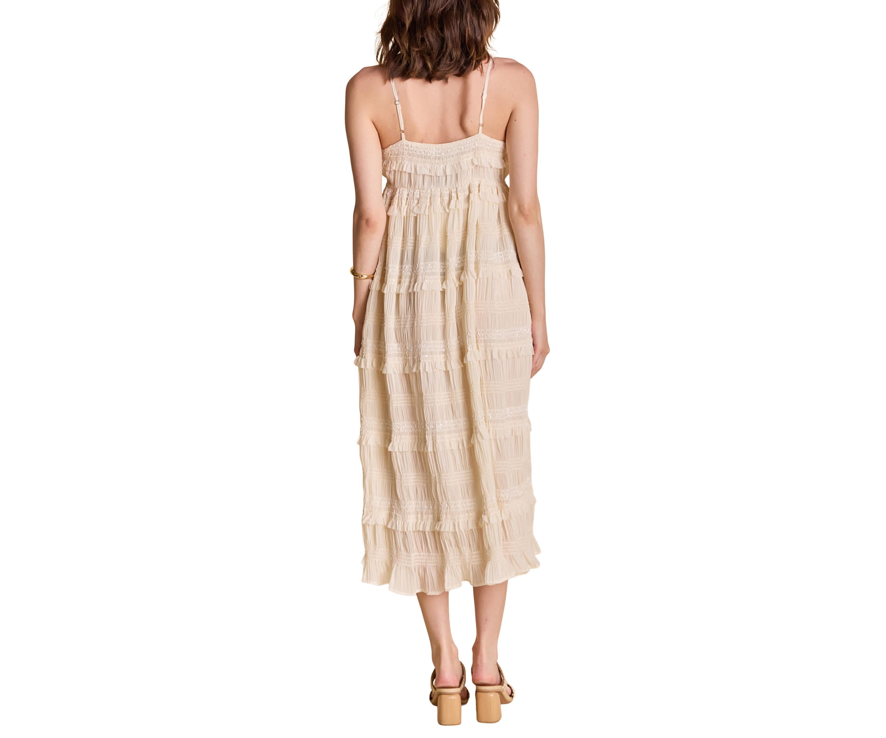 SMOCKED SLEEVELESS MIDI DRESS