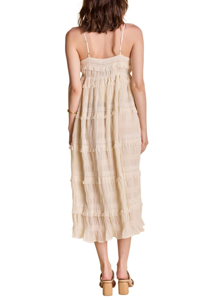 SMOCKED SLEEVELESS MIDI DRESS