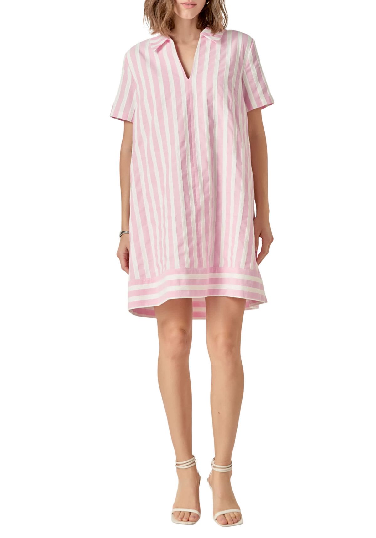 STRIPED JACQUARD MINI SHIRT DRESS