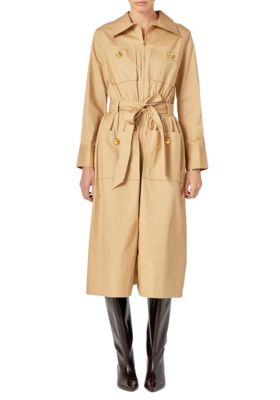 ENGLISH FACTORY Women's BIG POCKET MIDI DRESS, Beige, Large