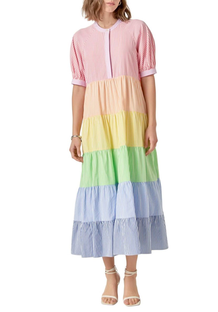 ENGLISH FACTORY COLOR BLOCK STRIPED MIDI DRESS | Belk