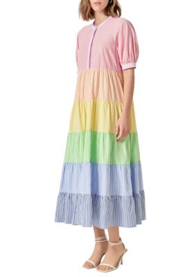 COLOR BLOCK STRIPED MIDI DRESS