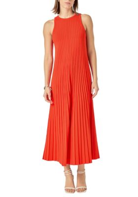 ENGLISH FACTORY Women's Pleated A-line Knit Midi Dress, Red, Small