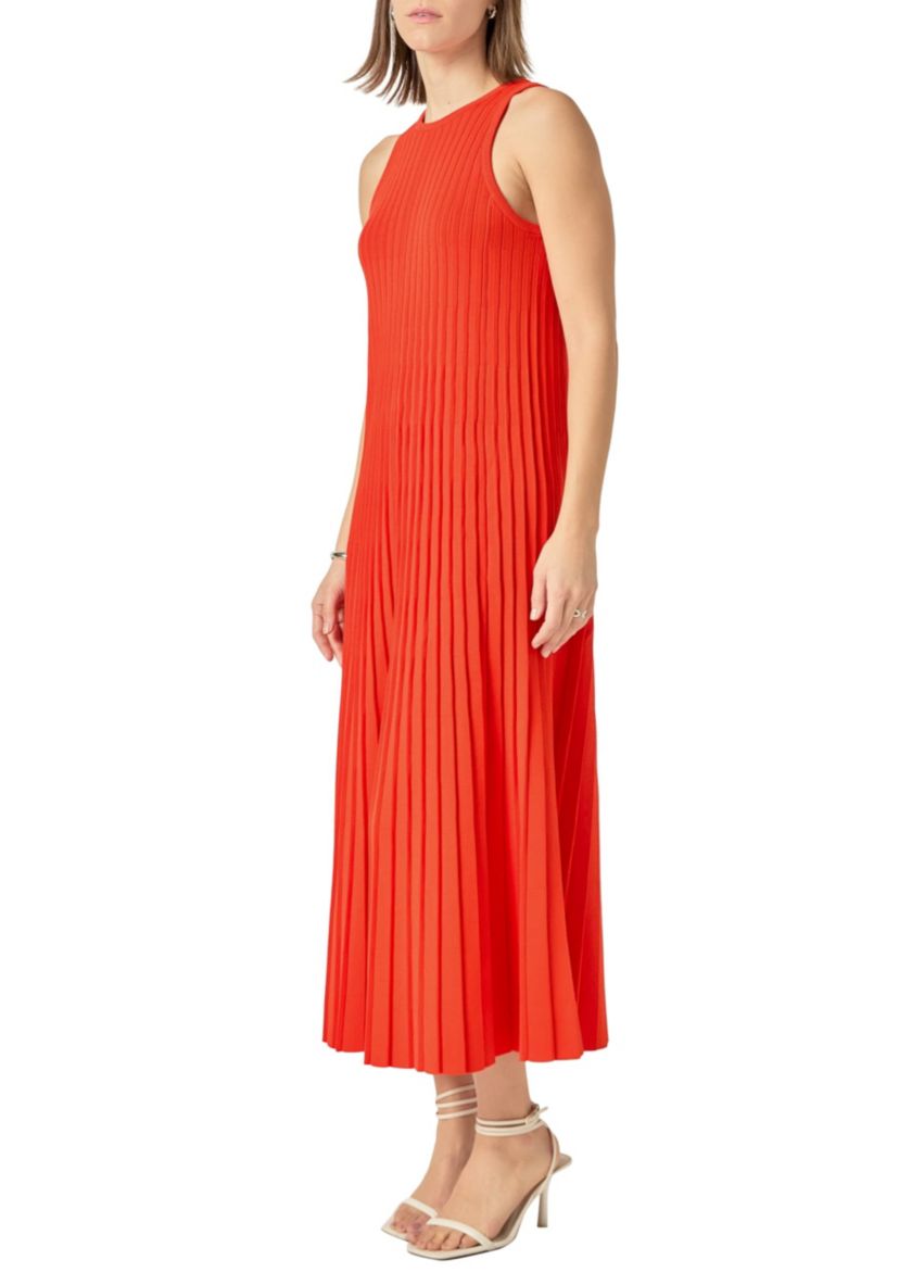 Pleated A-line Knit Midi Dress