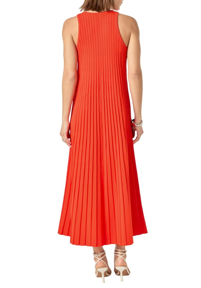 Pleated A-line Knit Midi Dress