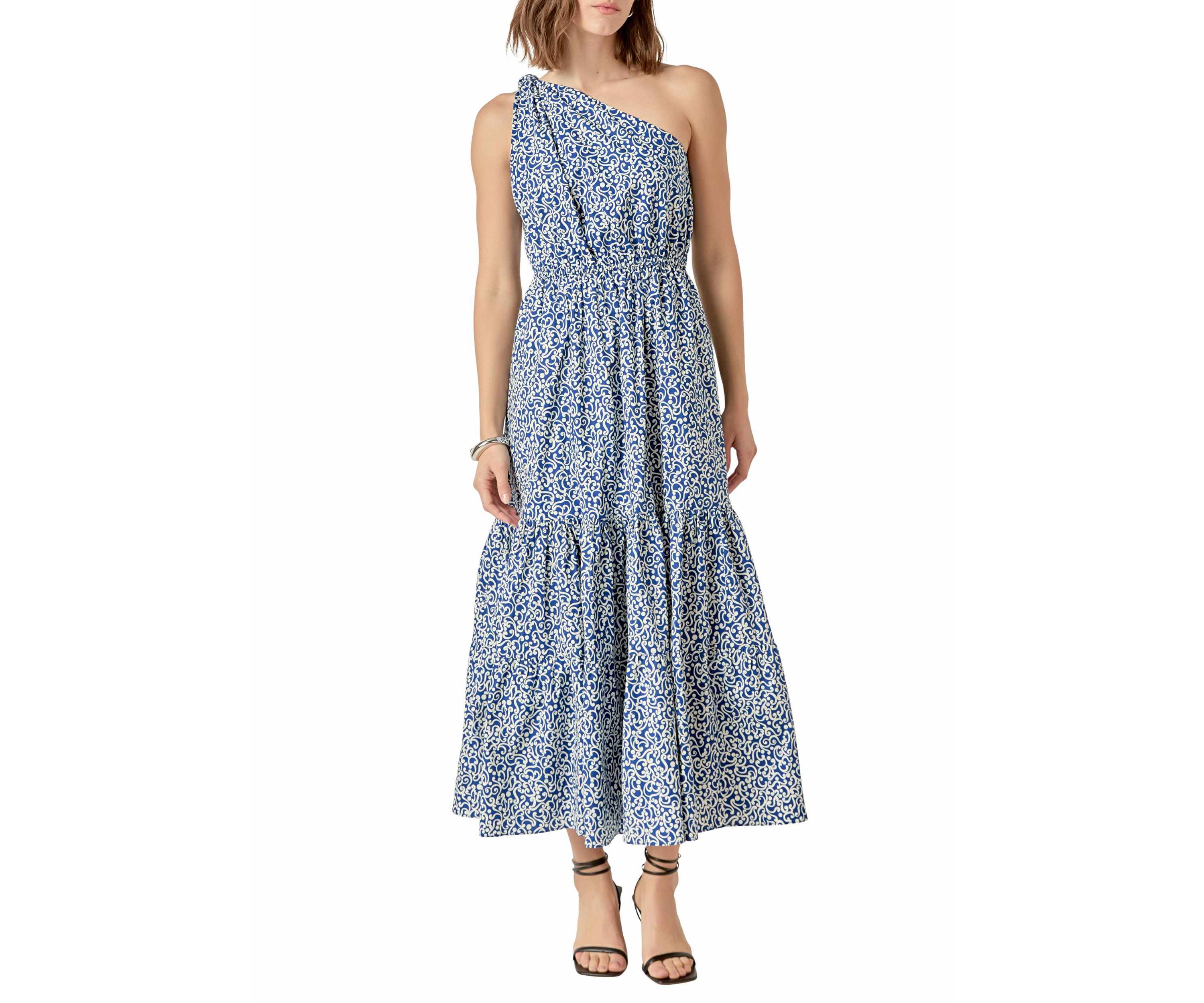 PRINT ONE SHOULDER MAXI DRESS