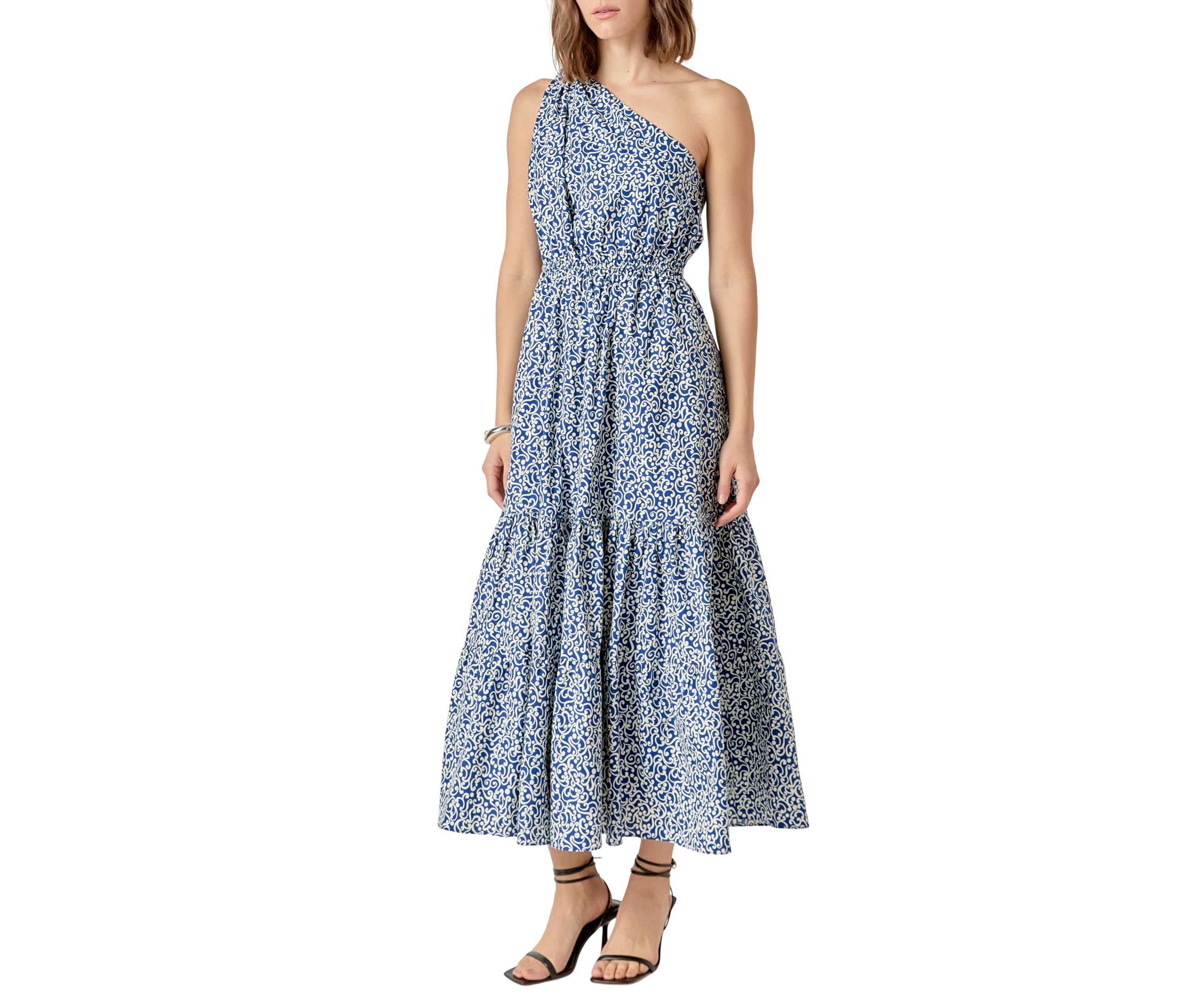 PRINT ONE SHOULDER MAXI DRESS