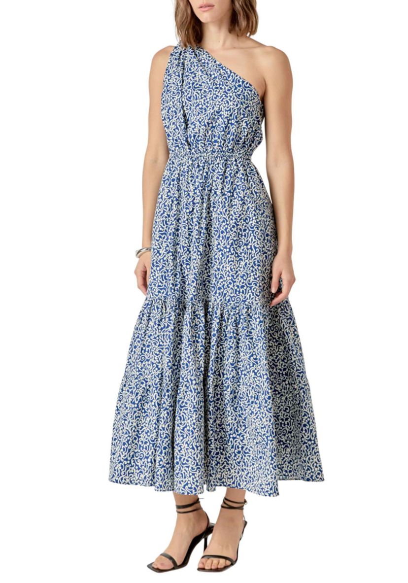 PRINT ONE SHOULDER MAXI DRESS