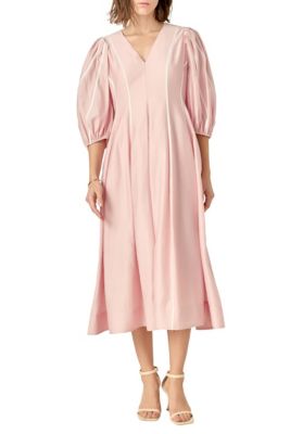 ENGLISH FACTORY Women's CONTRAST BINDING MIDI DRESS, Pink, Small