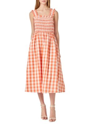 ENGLISH FACTORY Women's Check Print Smocked Dress, Orange, Large