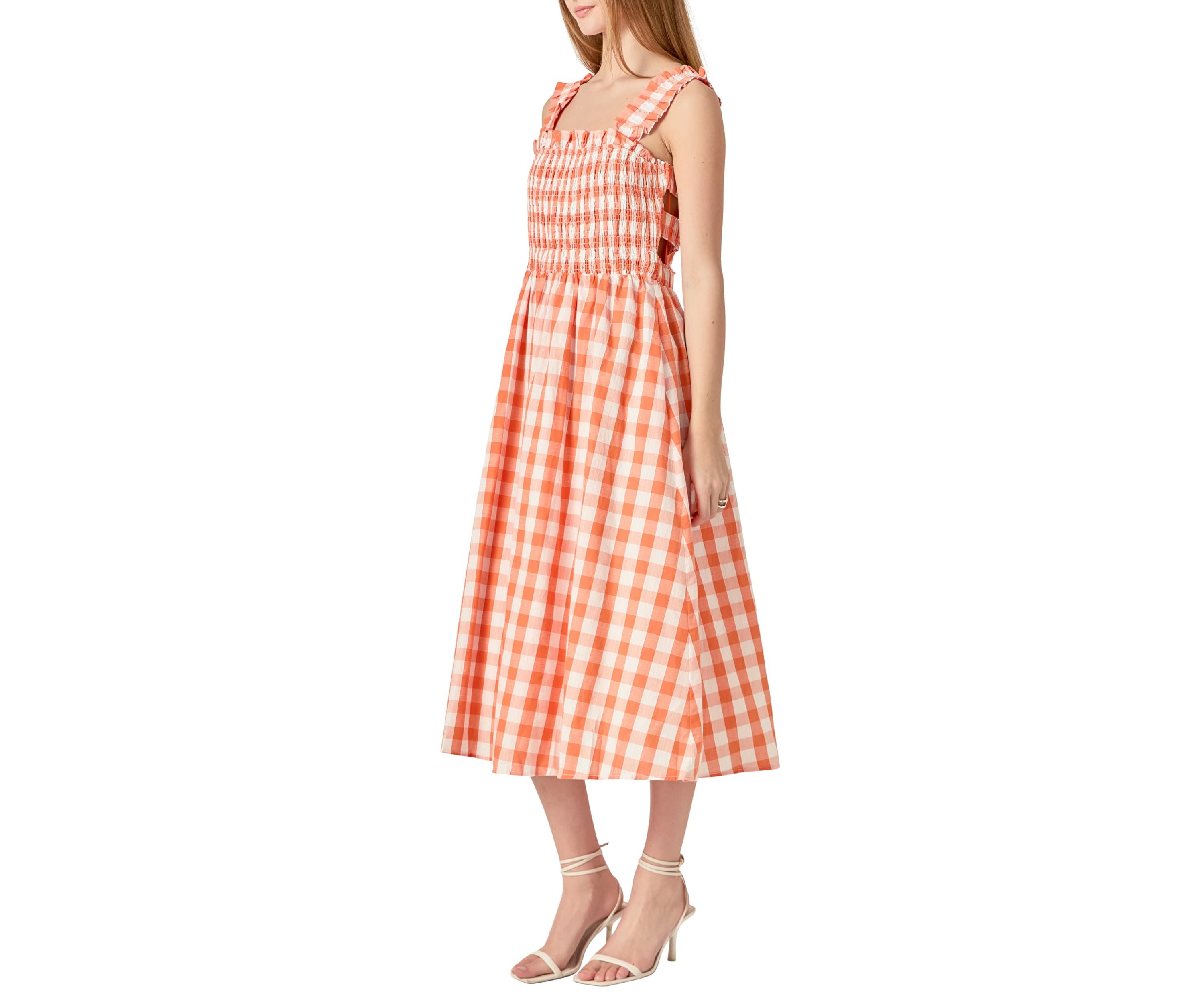 Check Print Smocked Dress