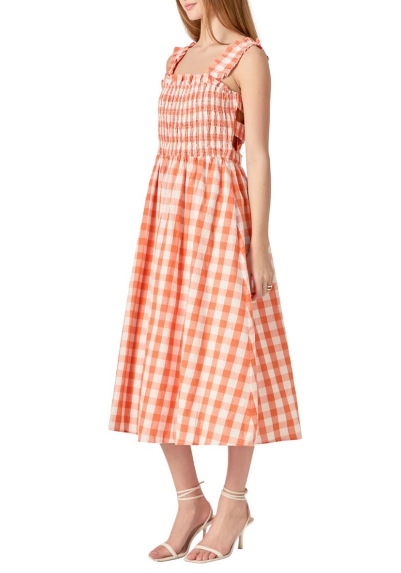 Check Print Smocked Dress