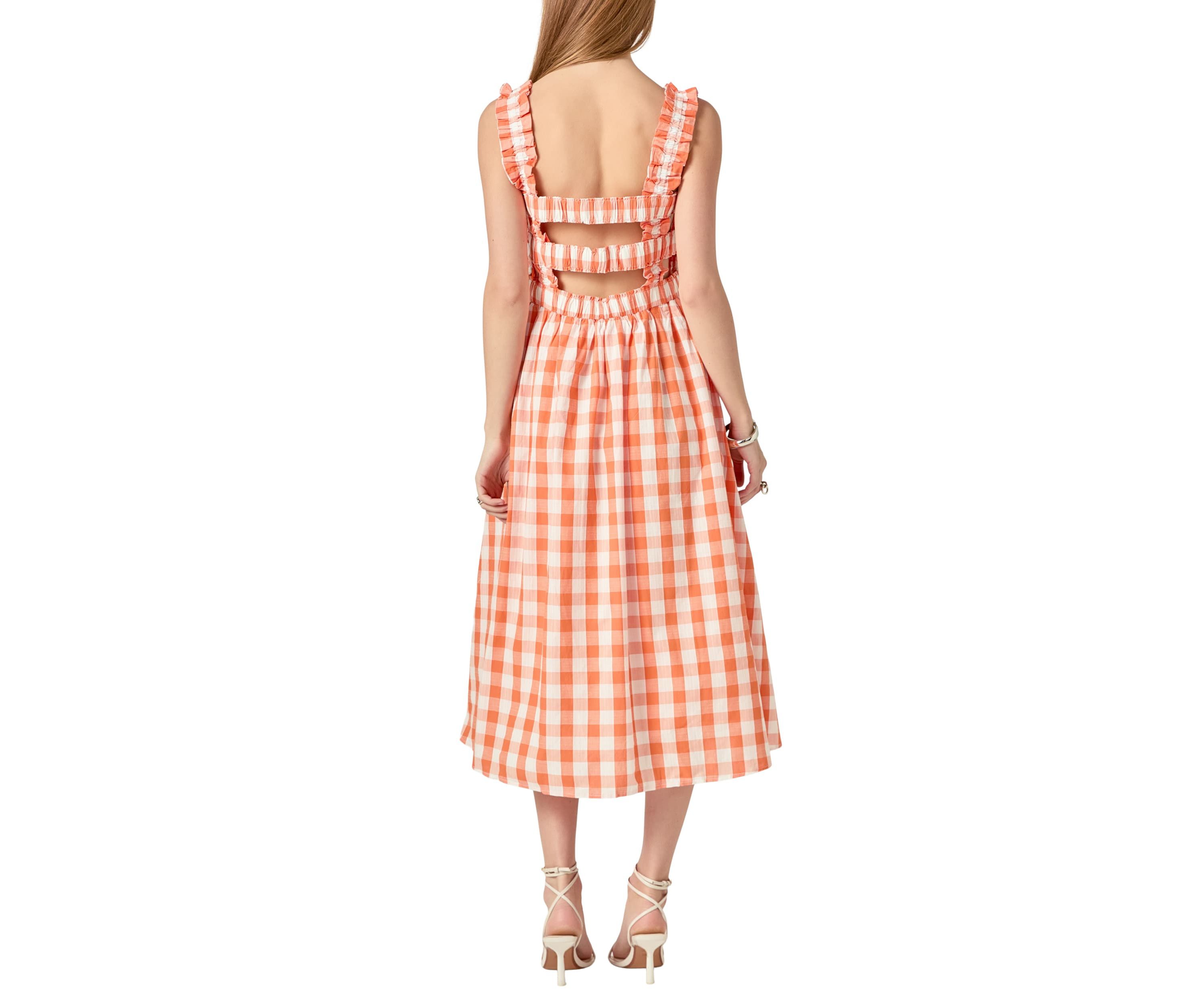 Check Print Smocked Dress