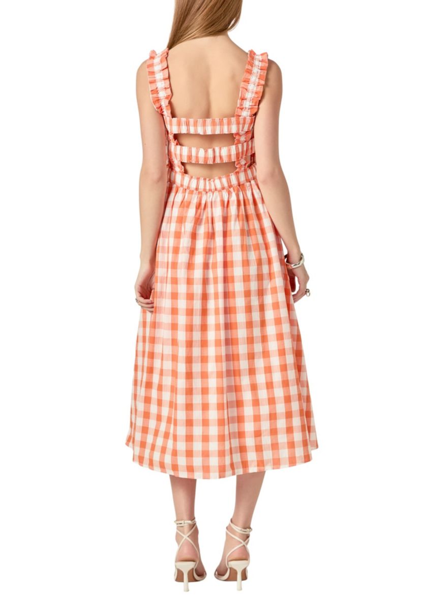 Check Print Smocked Dress