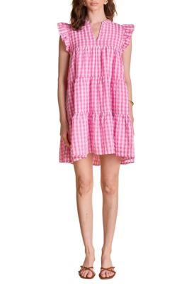 ENGLISH FACTORY Women's Gingham Check Babydoll Mini Dress, Pink, Large