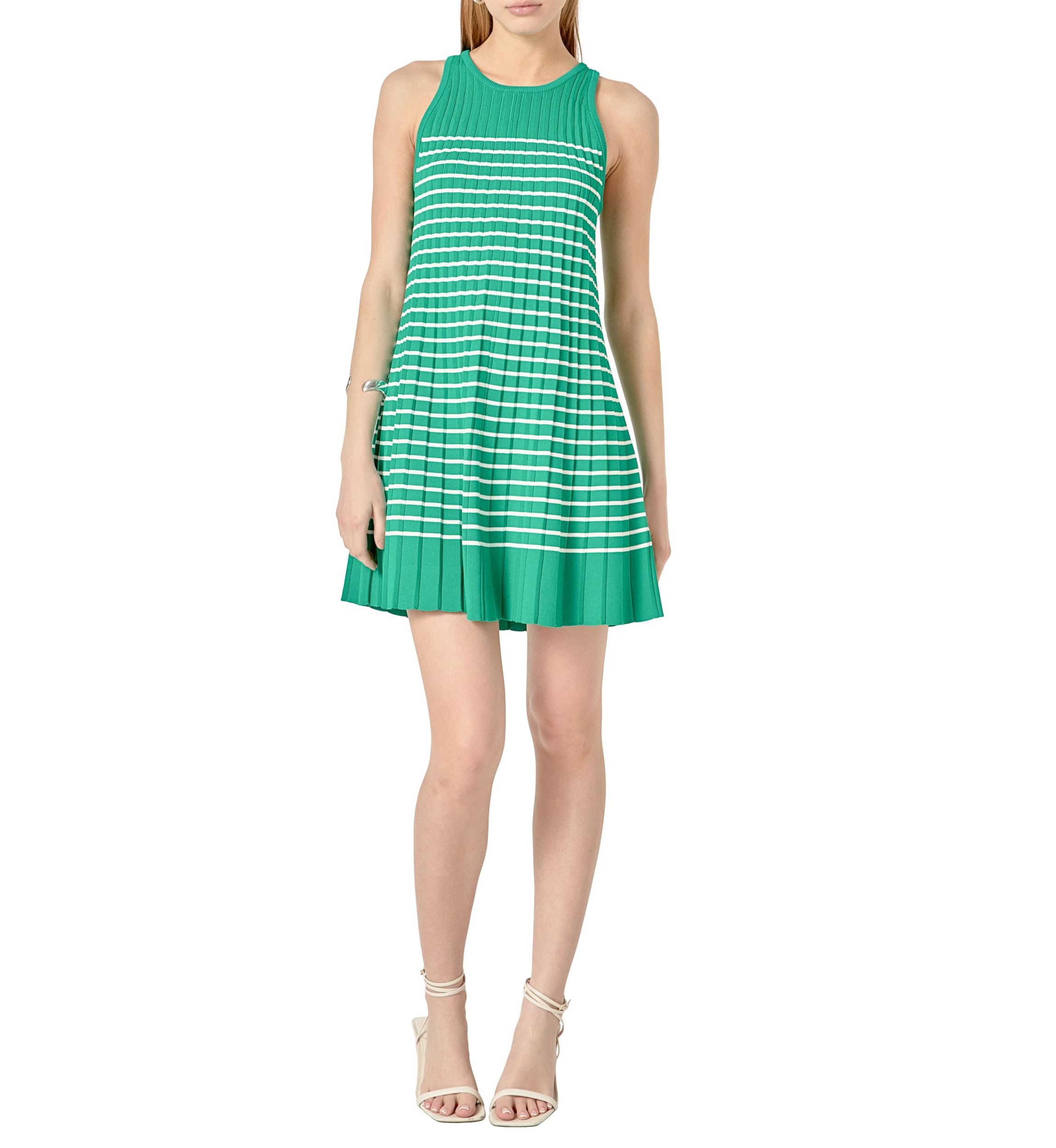 navy blue dress for baby girl Pleated A-line Knit Midi Dress – English Factory main image 1
