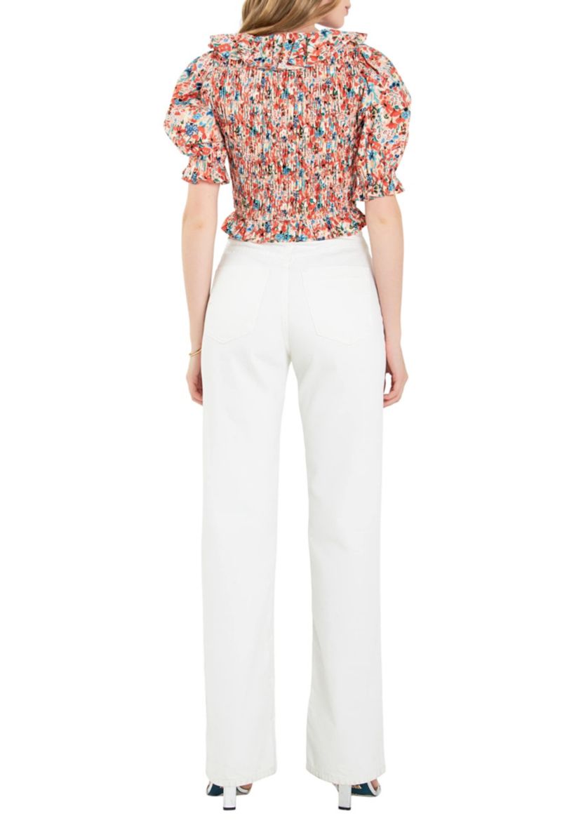 ENGLISH FACTORY V Ruffled Neck Smocked Top | Belk