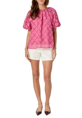 ENGLISH FACTORY Women's Embroidered Cotton Top, Pink, Large