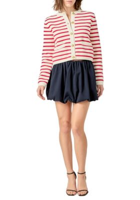 ENGLISH FACTORY Women's STRIPE CARDIGAN, Red, Large